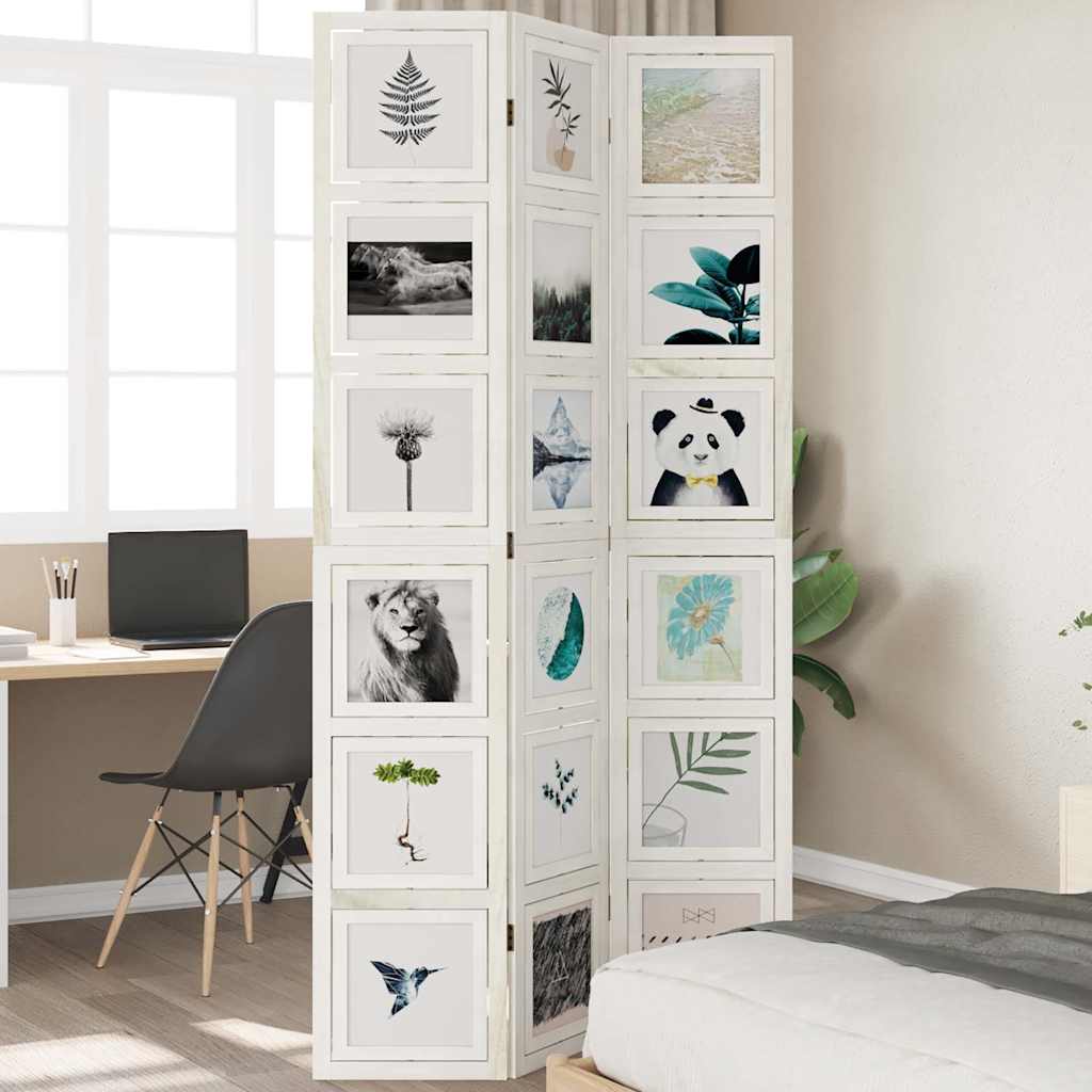 Room Divider 3 Panels White Solid Wood Paulownia
