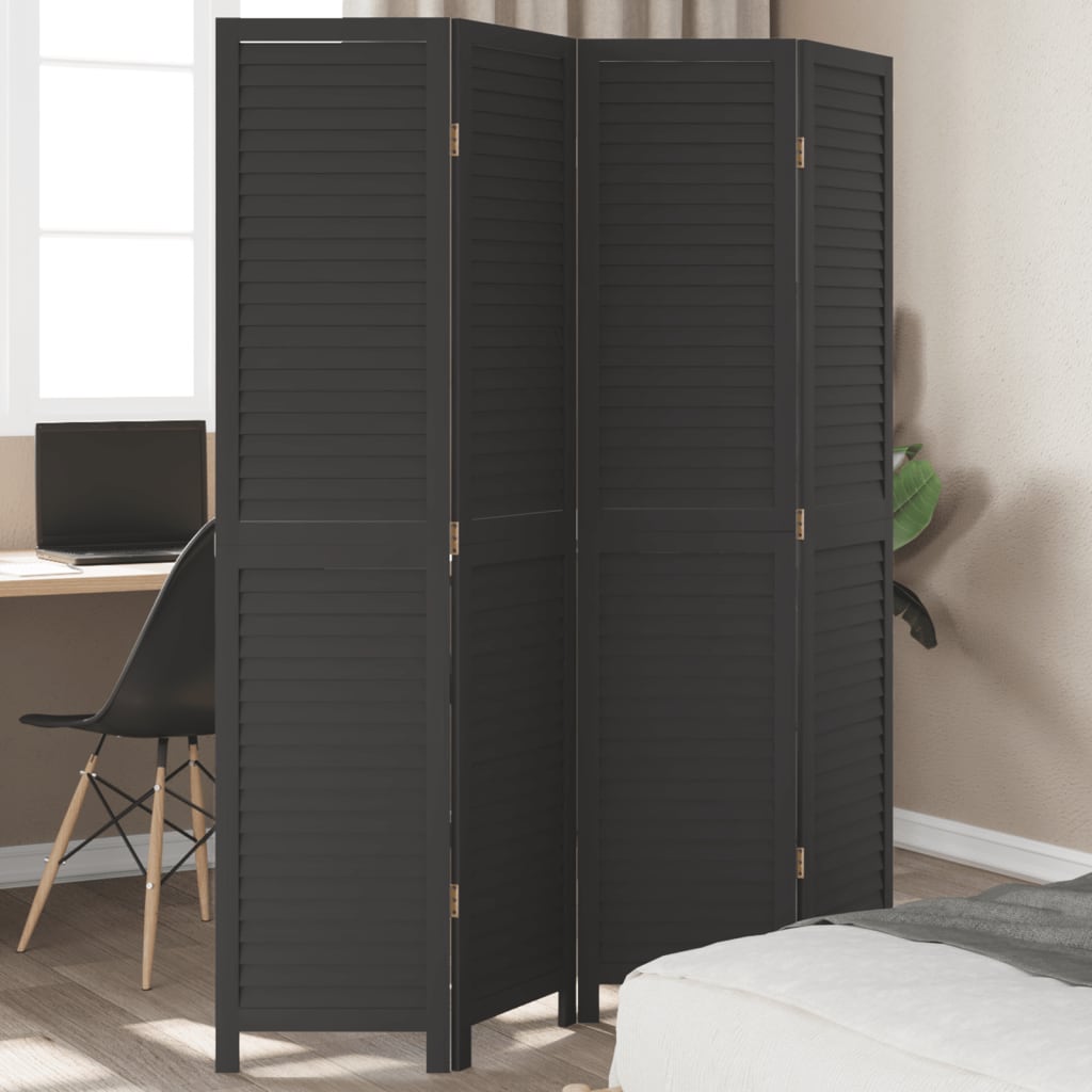 Room DividerÂ 4 Panels Black Solid Wood Paulownia