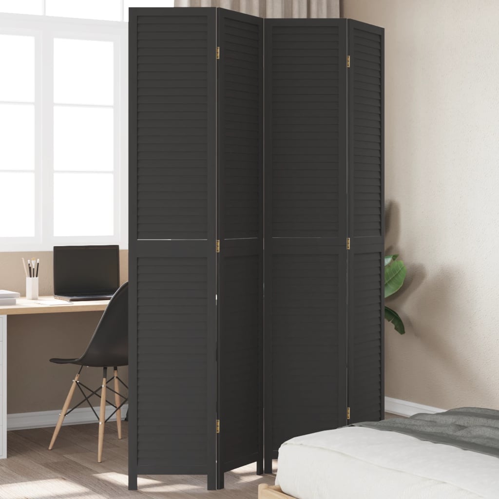Room DividerÂ 4 Panels Black Solid Wood Paulownia
