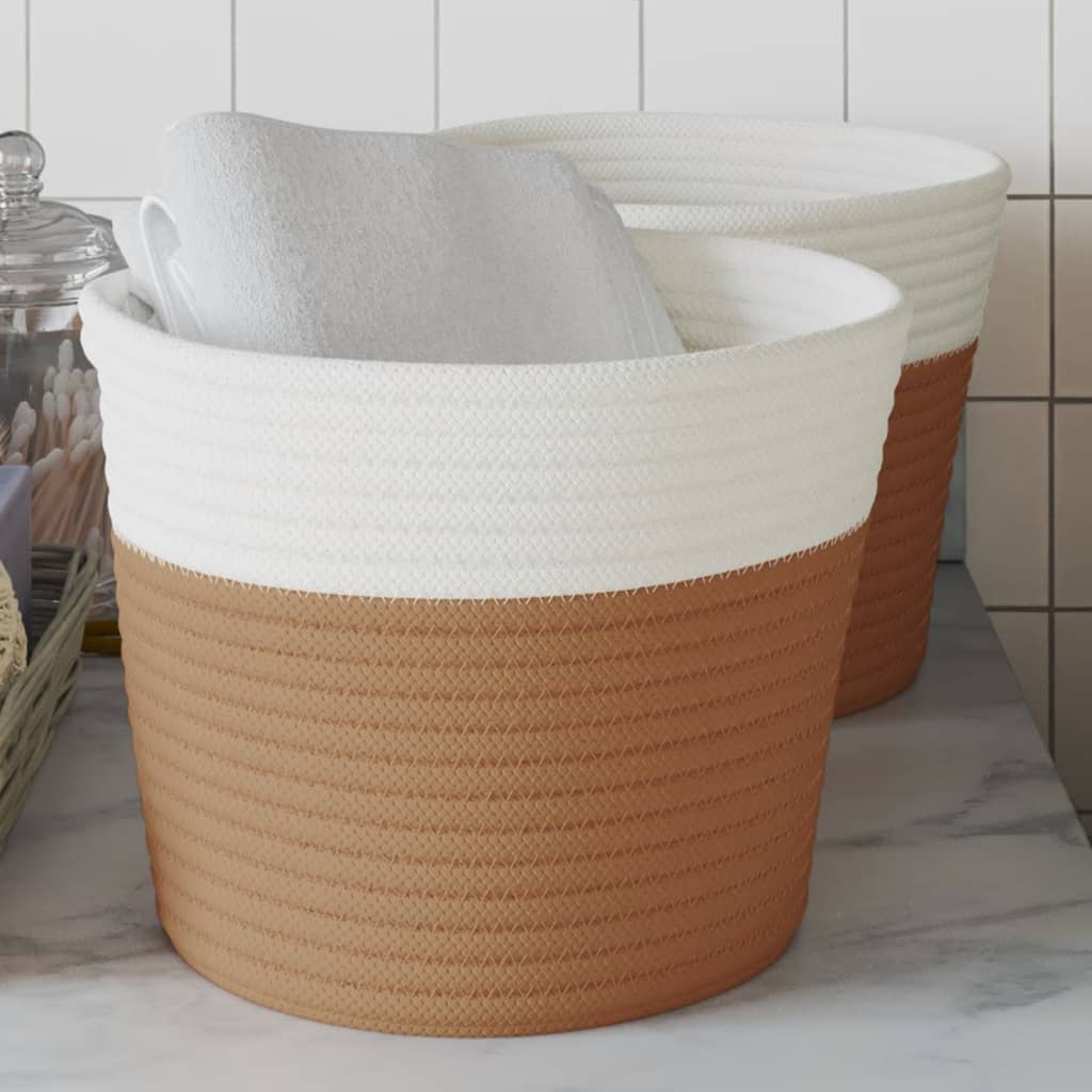 Storage Baskets 2 Pcs Brown and White 24x18cm Cotton