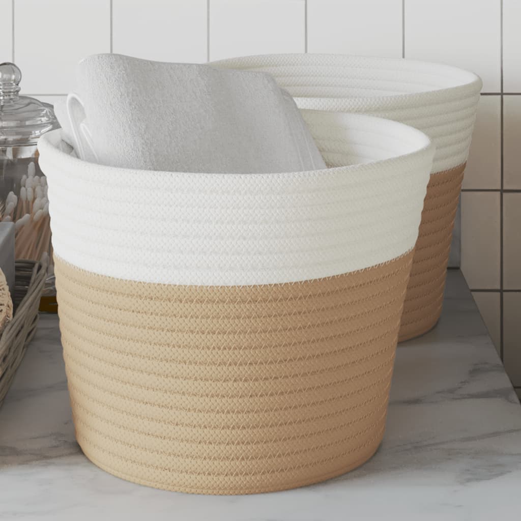 Storage Baskets 2 Pcs Beige and White 24x18cm Cotton