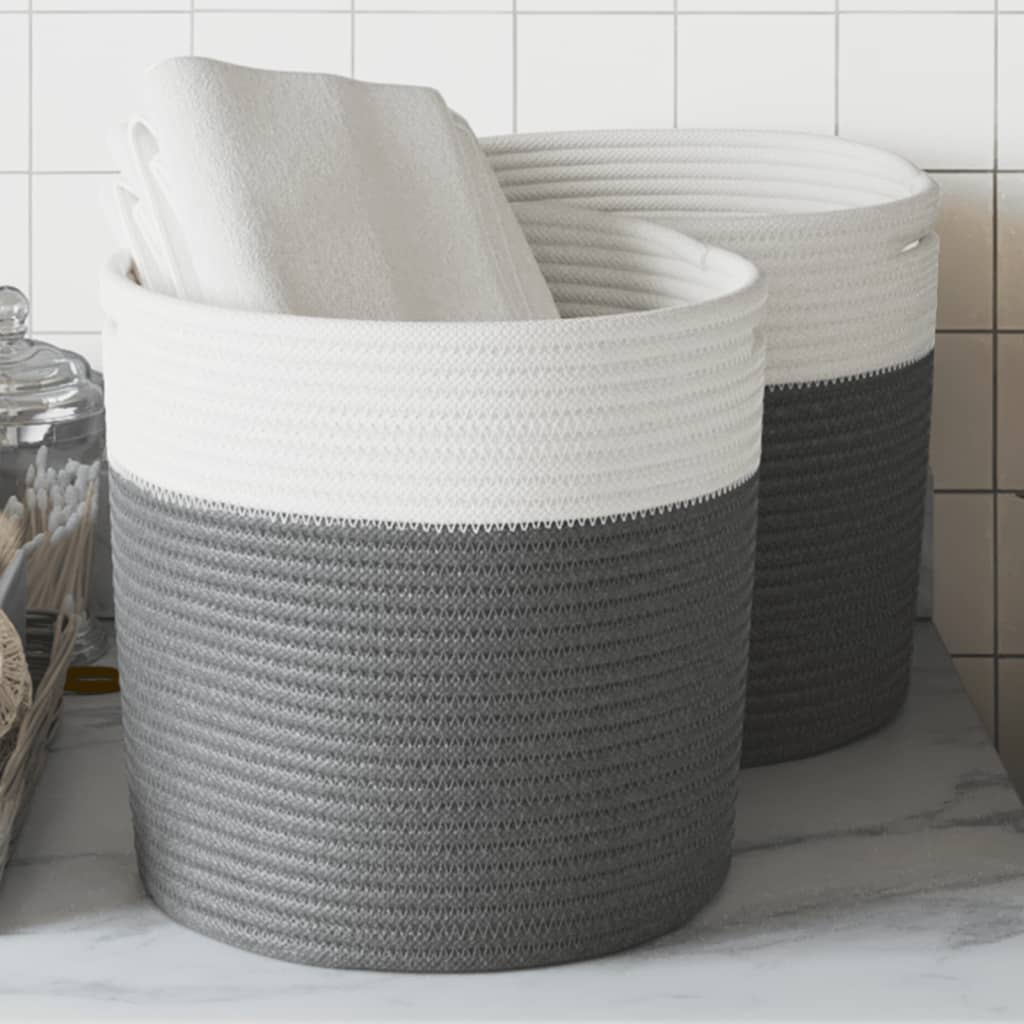 Storage Baskets 2 Pcs Grey and White 28x28cm Cotton