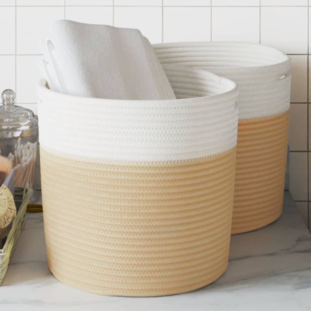 Storage Baskets 2 Pcs Beige and White 28x28cm Cotton