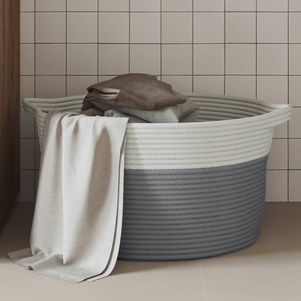 Storage Basket Grey and White 40x25cm Cotton