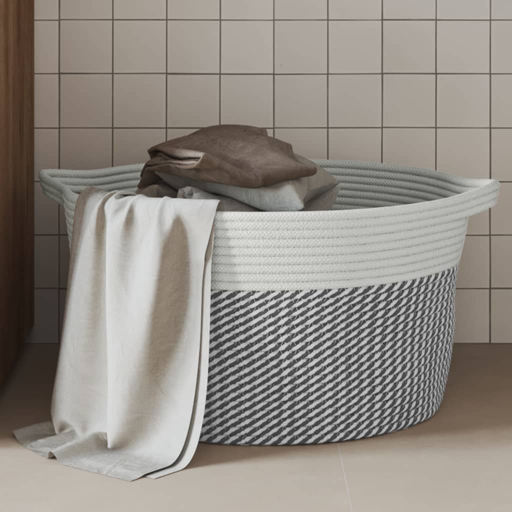 Storage Basket Grey and White 40x25cm Cotton