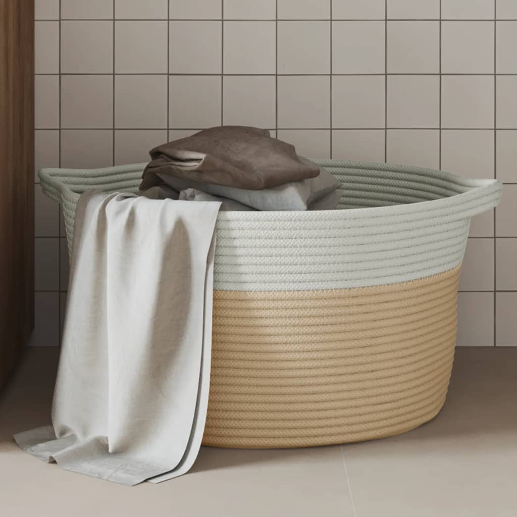 Storage Basket Beige and White 40x25cm Cotton
