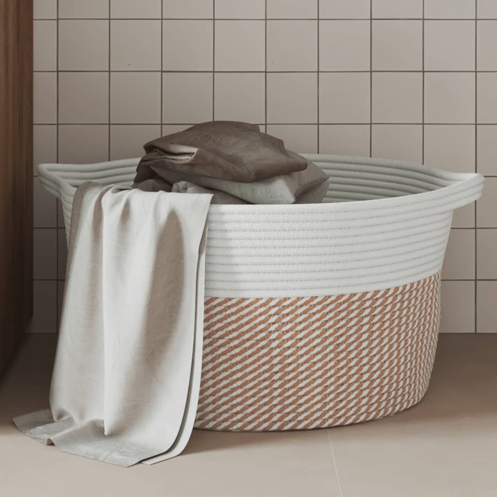 Storage Basket Brown and White 40x25cm Cotton