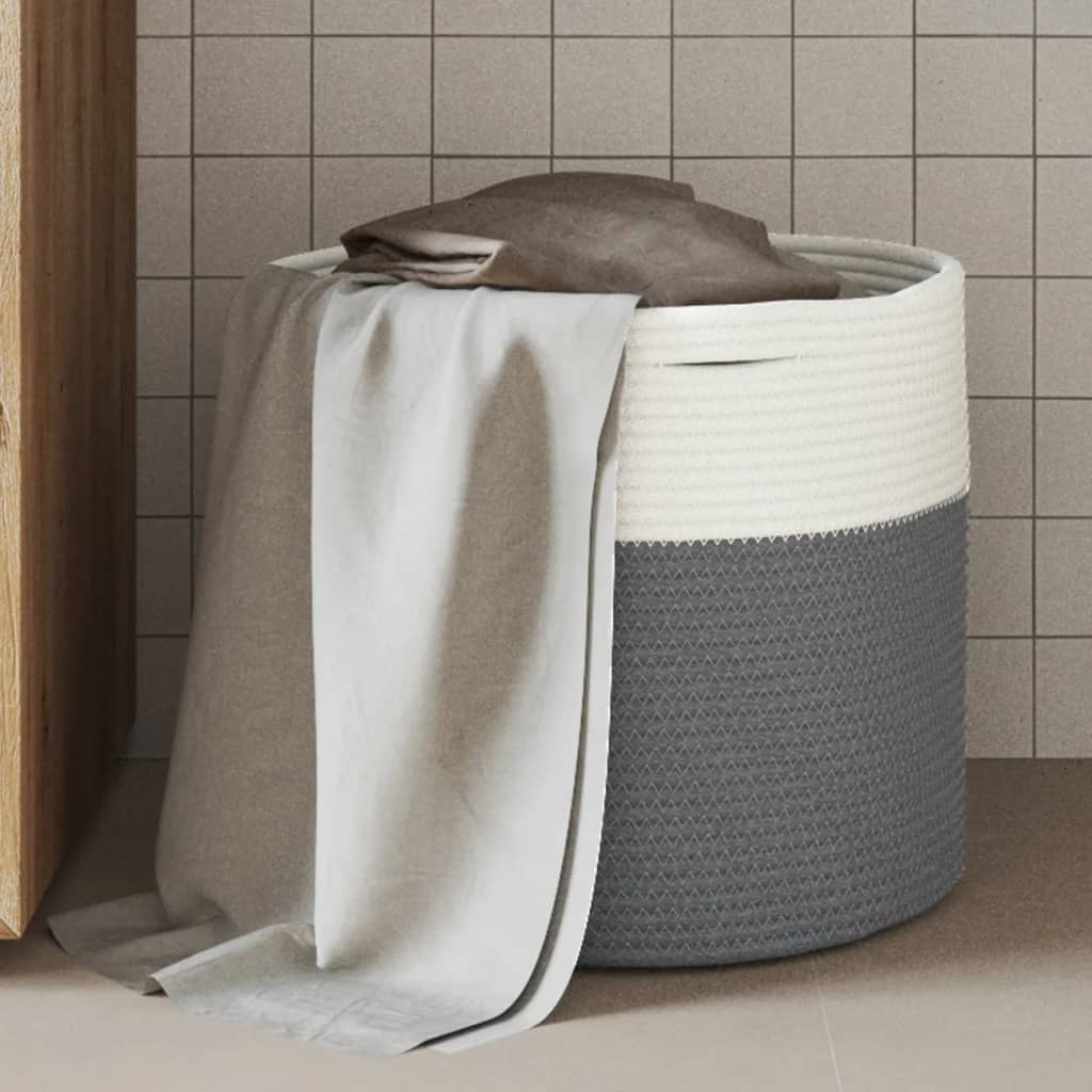 Storage Basket Grey and White 40x35cm Cotton