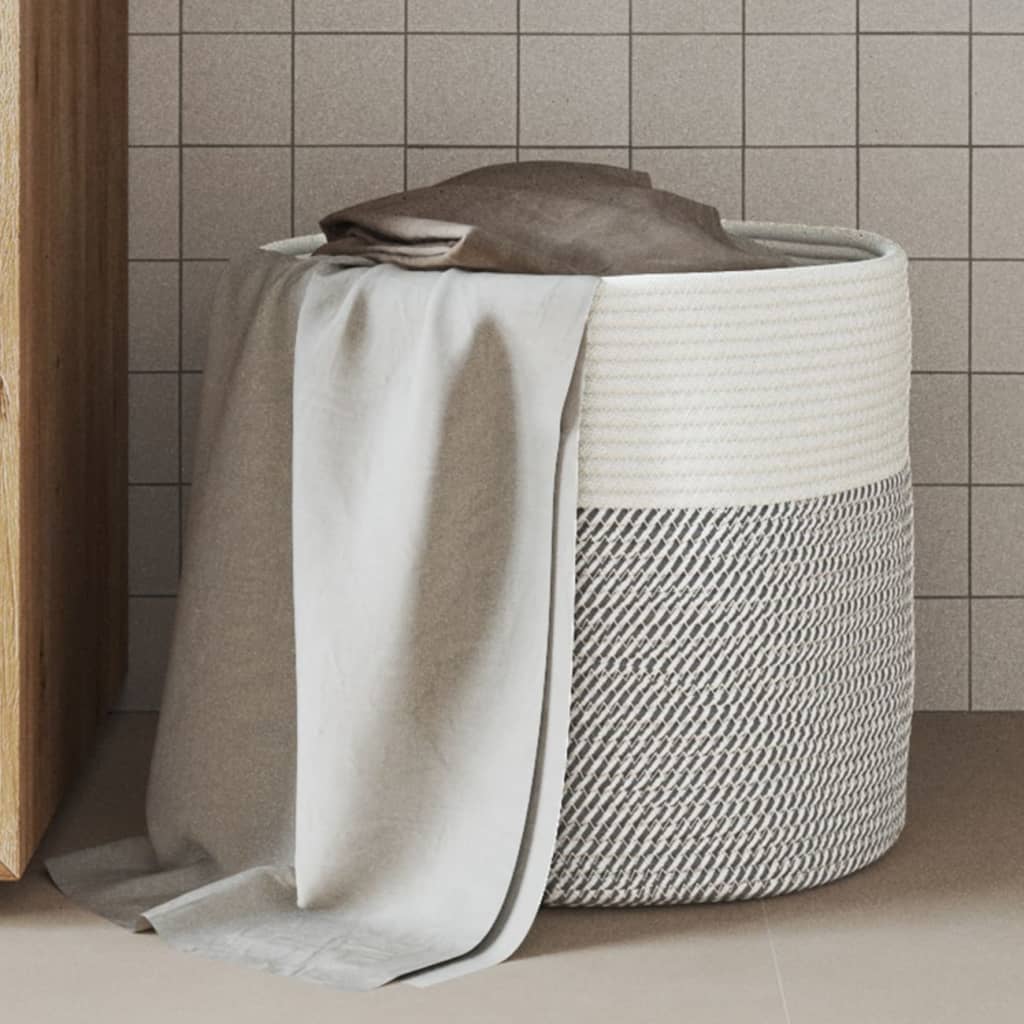 Storage Basket Grey and White 40x35cm Cotton