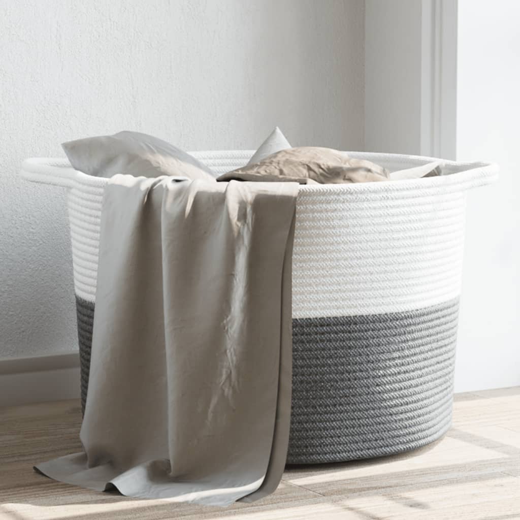 Laundry Basket Grey and White Ã ̃55x36 cm Cotton