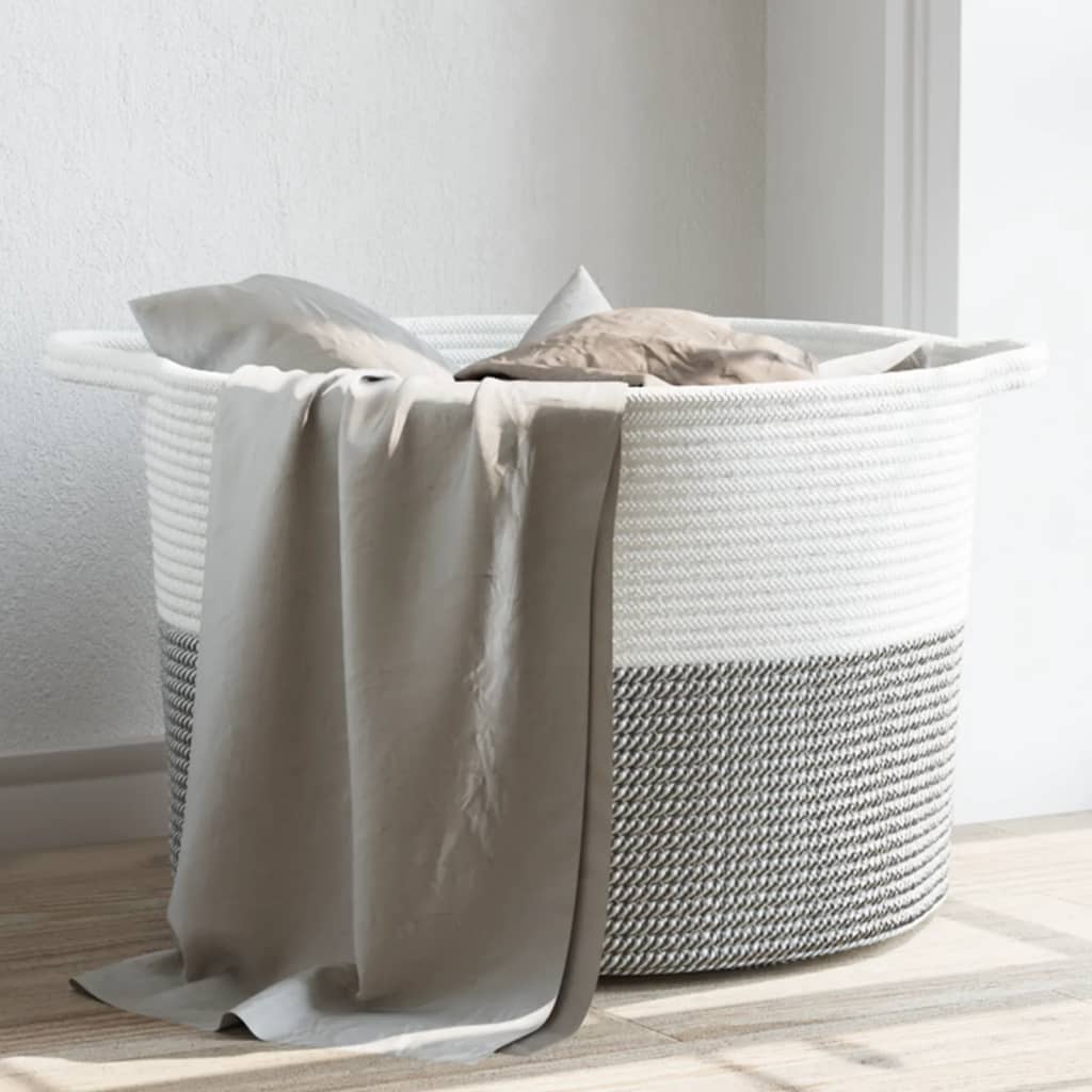 Laundry Basket Grey and White Ã ̃55x36 cm Cotton