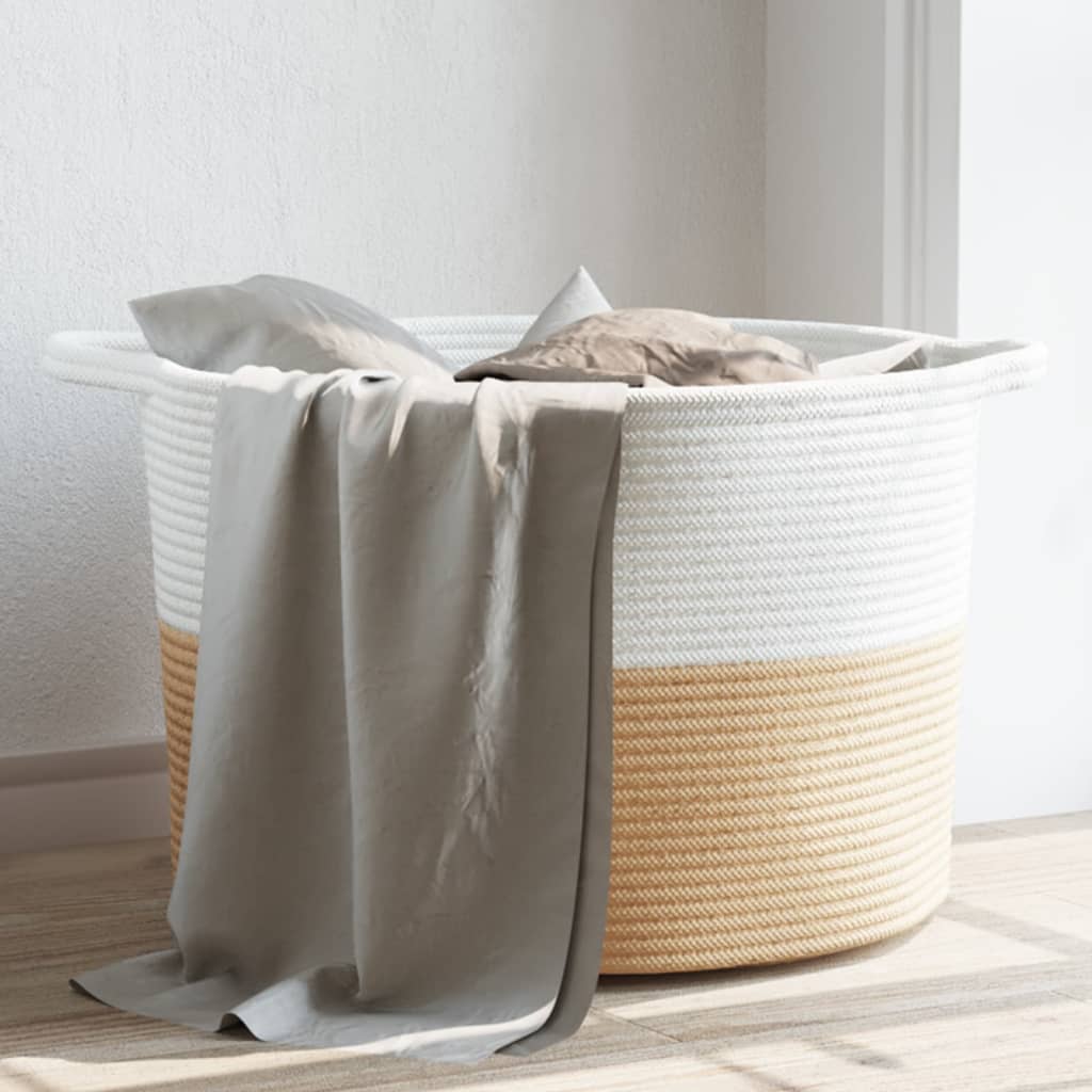 Laundry Basket Beige and White Ã ̃55x36 cm Cotton