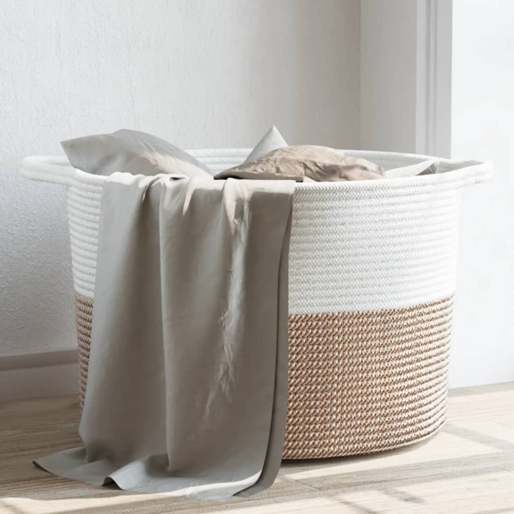 Laundry Basket Brown and White Ã ̃55x36 cm Cotton