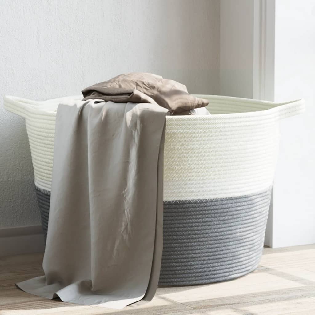 Laundry Basket Grey and White Ã ̃60x36 cm Cotton