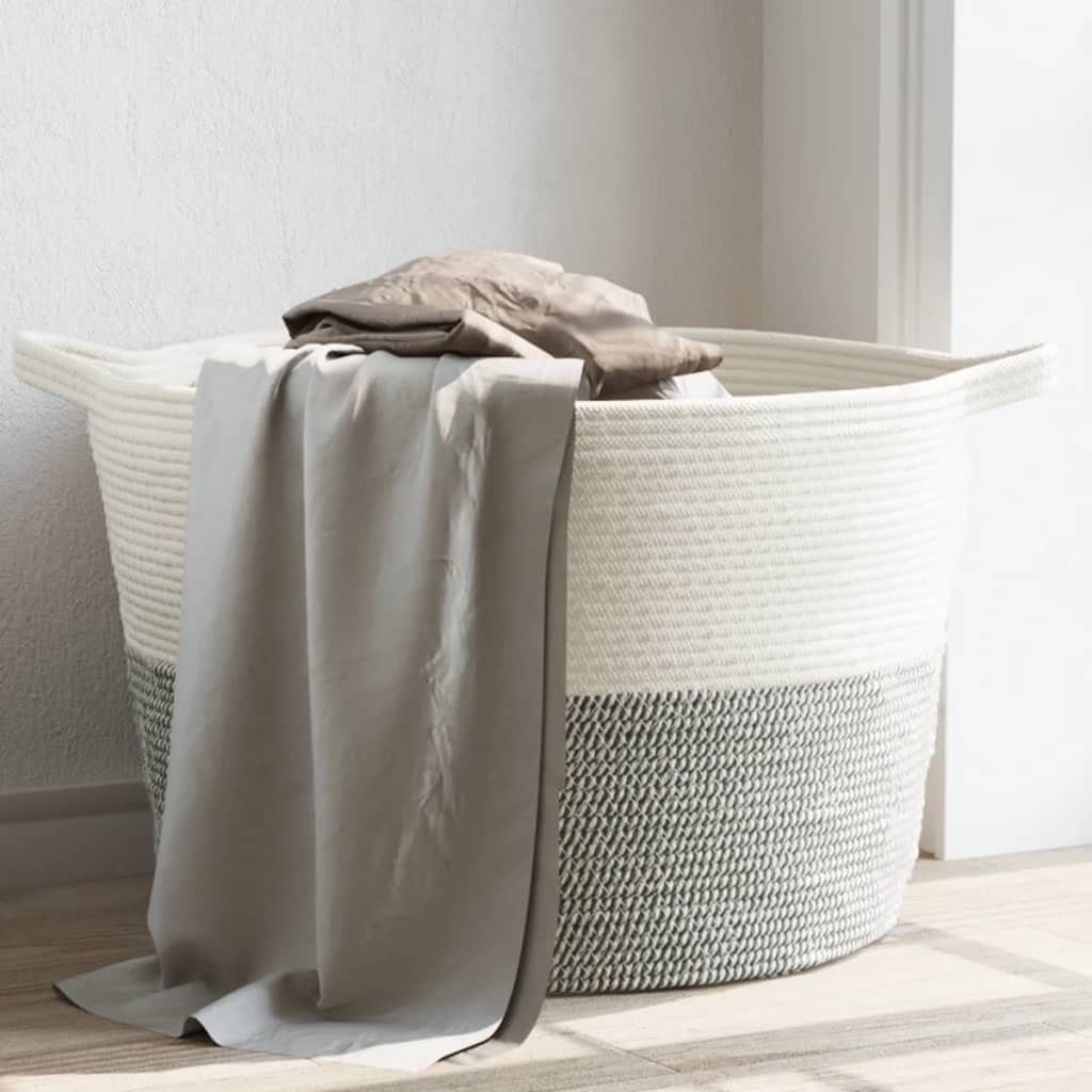 Laundry Basket Grey and White Ã ̃60x36 cm Cotton