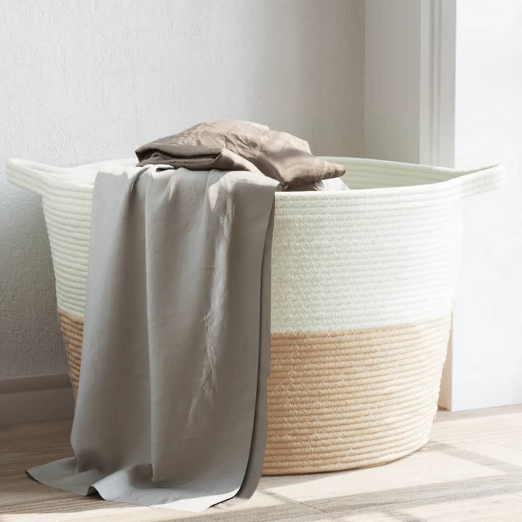 Laundry Basket Beige and White Ã ̃60x36 cm Cotton