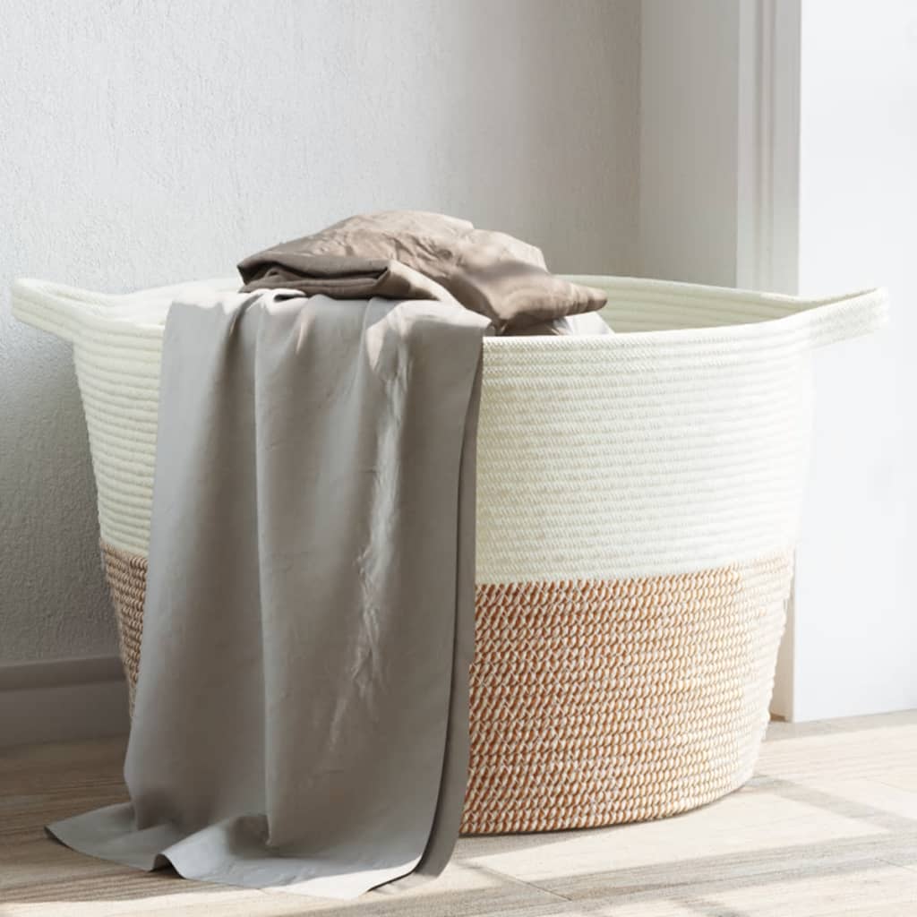 Laundry Basket Brown and White Ã ̃60x36 cm Cotton
