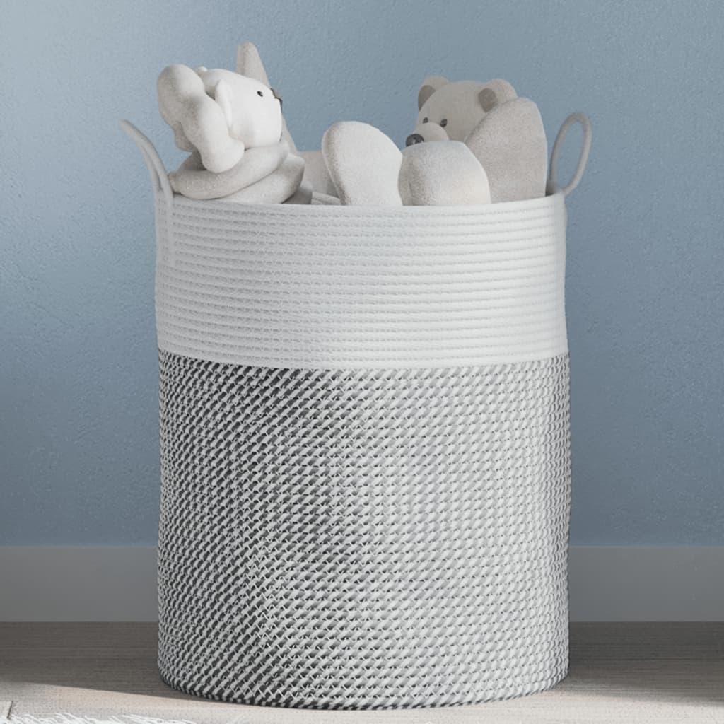 Storage Basket Grey and White 38x46cm Cotton