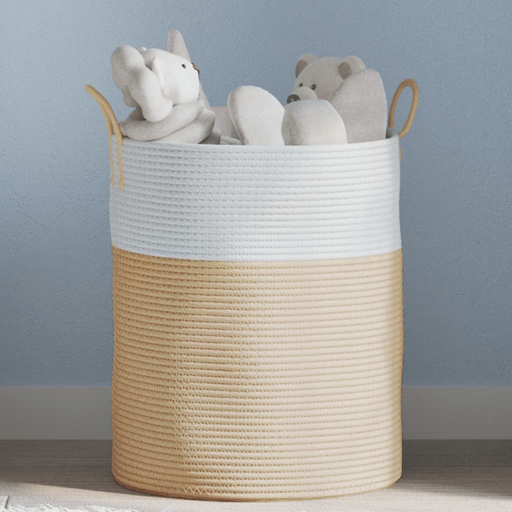Storage Basket Beige and White 38x46cm Cotton