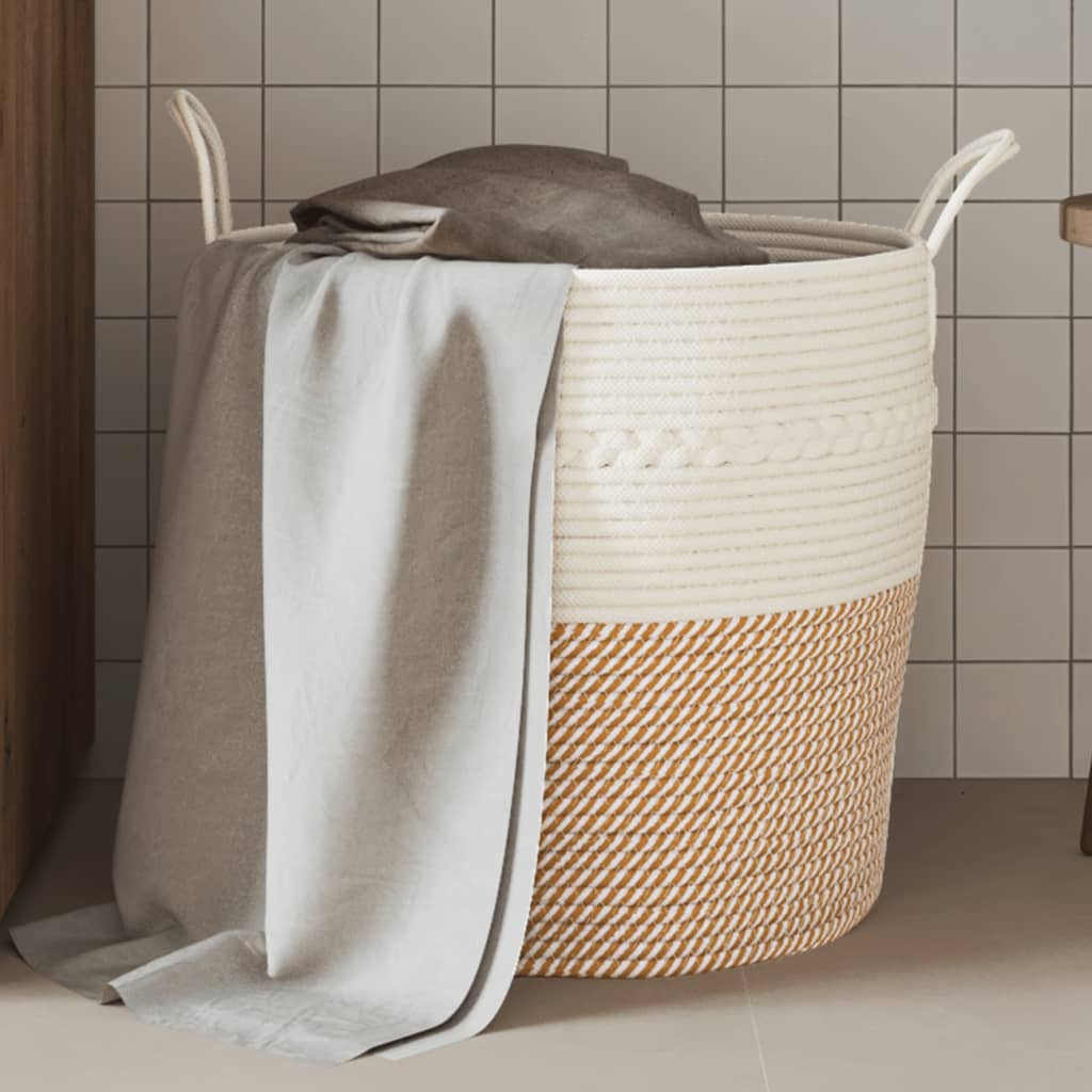 Storage Basket Brown and White 43x38cm Cotton