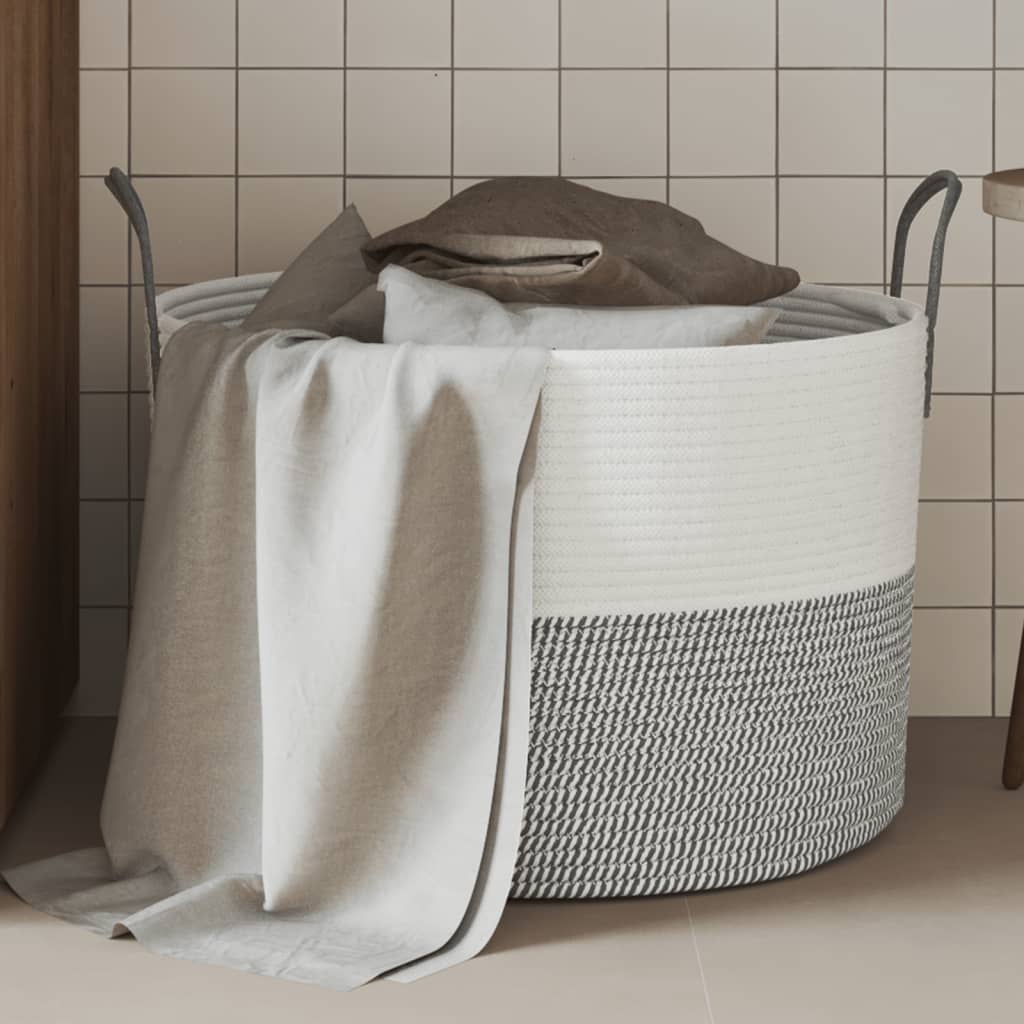 Storage Basket Grey and White 51x33cm Cotton