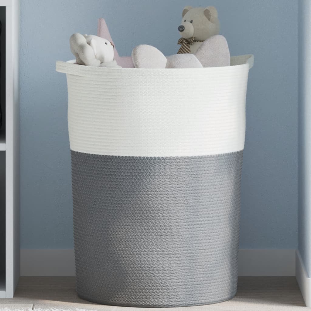 Storage Basket Grey and White 49x65cm Cotton