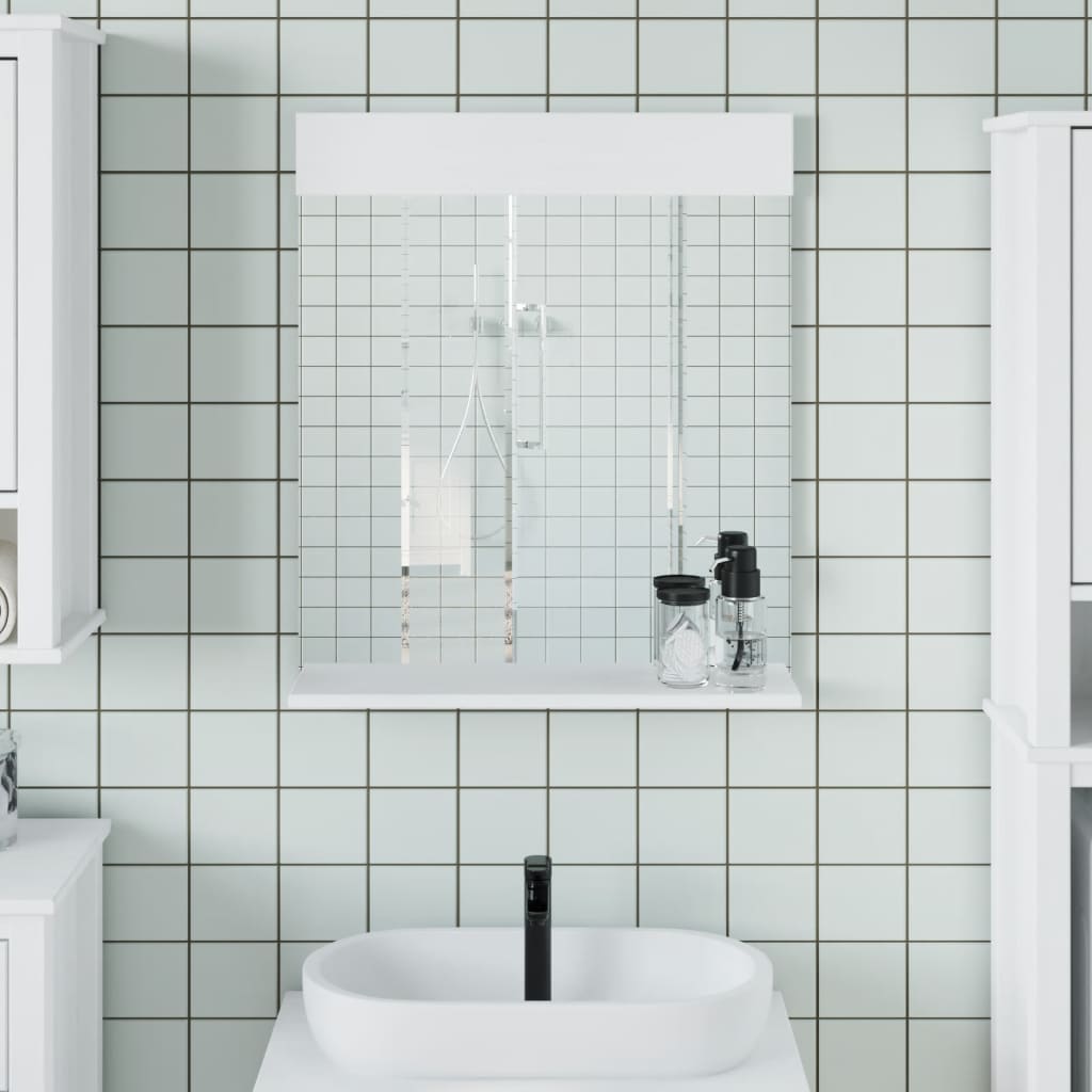 BERG Bathroom Mirror with Shelf - White Solid Wood