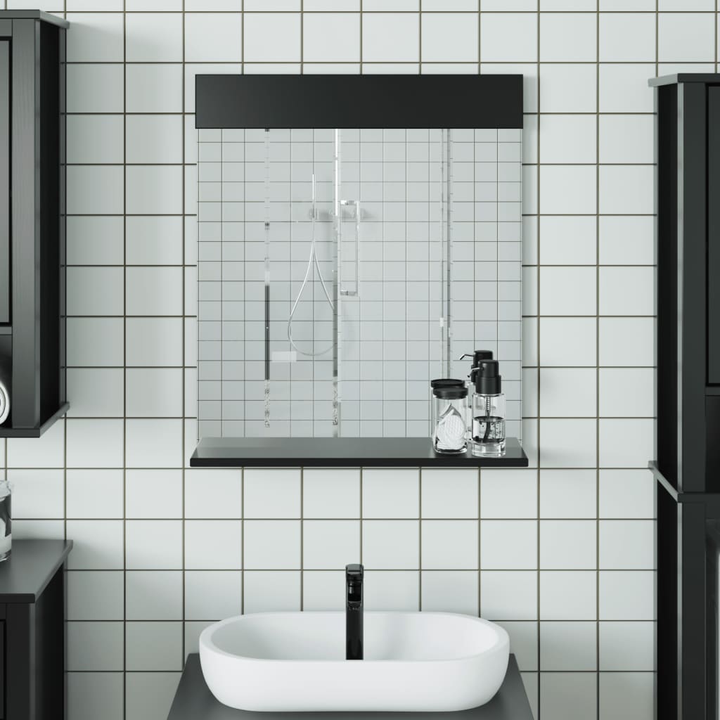 BERG Bathroom Mirror with Shelf - Black Solid Wood