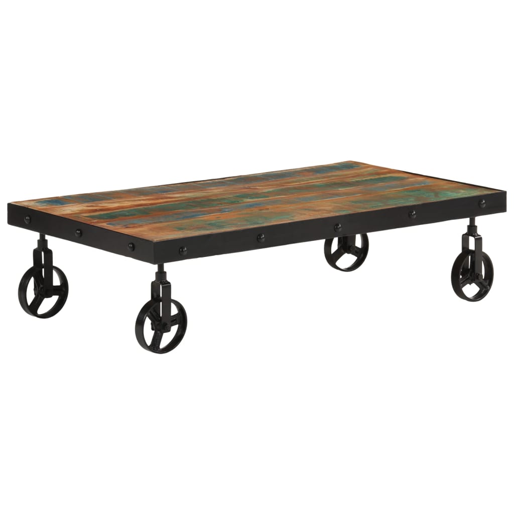 Coffee Table with Wheels Solid Reclaimed Wood 100x55x26 cm