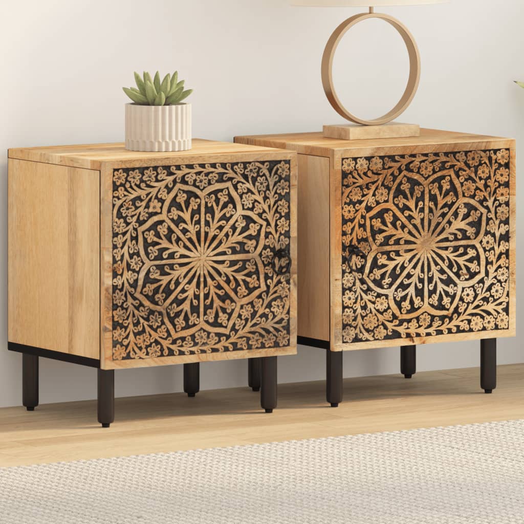 Bedside Table - SELKIRK Ray 2 Piece Nightstand Natural Finish 40cm