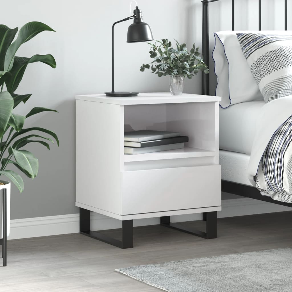 Bedside Table - PHOENIX Aven Nightstand High Gloss White 40cm