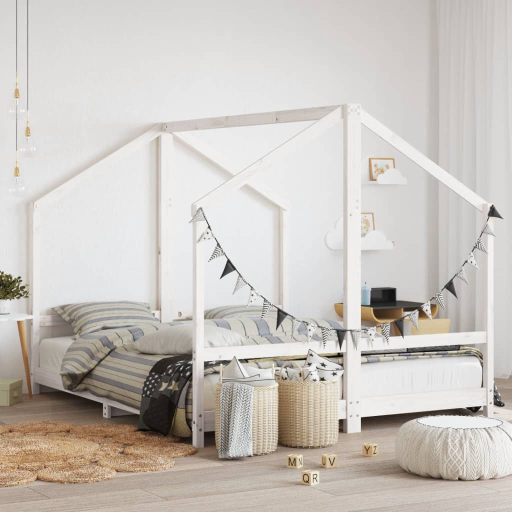 Kids Bed Frame White 2x80x200cm Solid Wood Pine