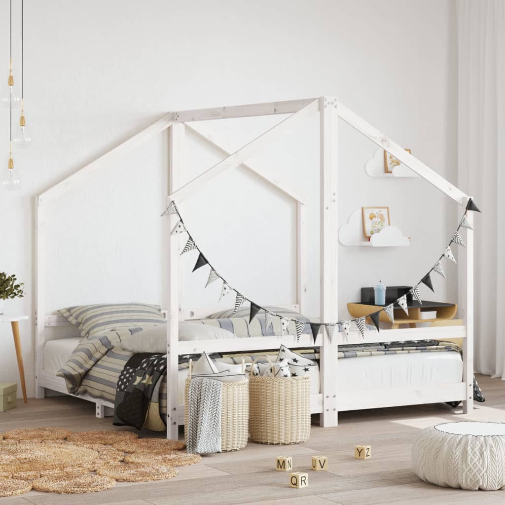 Kids Bed Frame White 2x80x160cm Solid Wood Pine