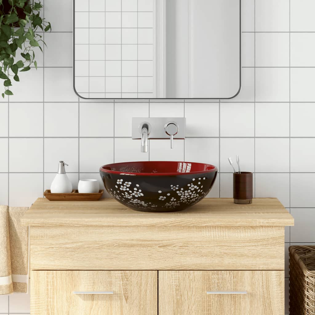 Countertop Basin Black and Red Round Î 41x14 cm Ceramic