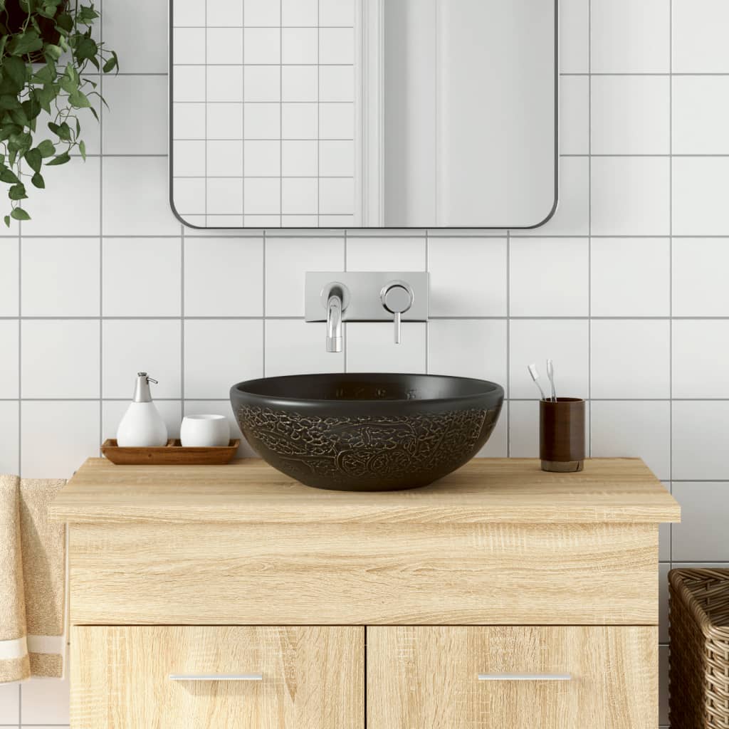 Countertop Basin Black Round Î 41x14 cm Ceramic