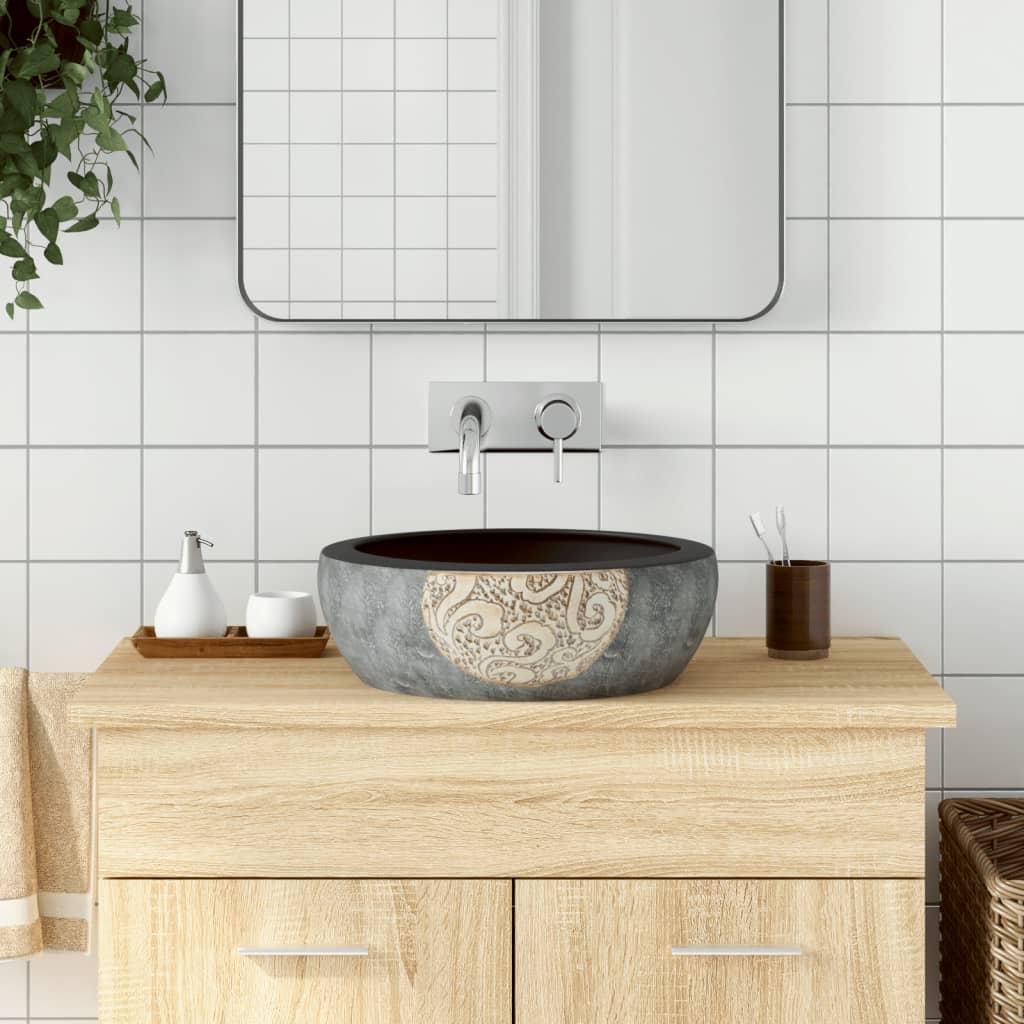 Countertop Basin Black and Brown Round Î 41x14 cm Ceramic