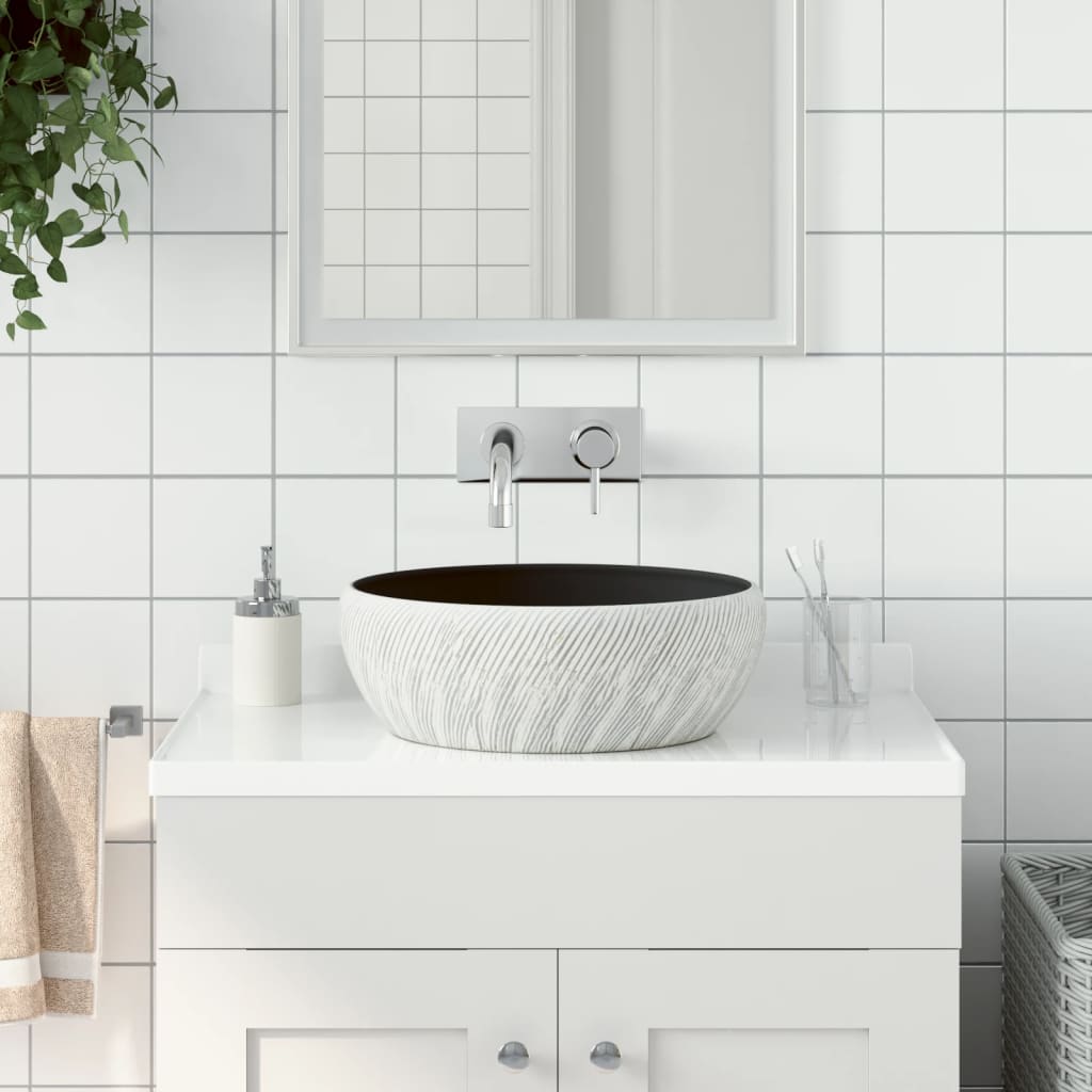 Countertop Basin Black and Grey Round Î 41x14 cm Ceramic