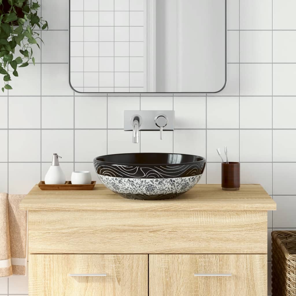 Countertop Basin Black and Blue Round Î 41x14 cm Ceramic