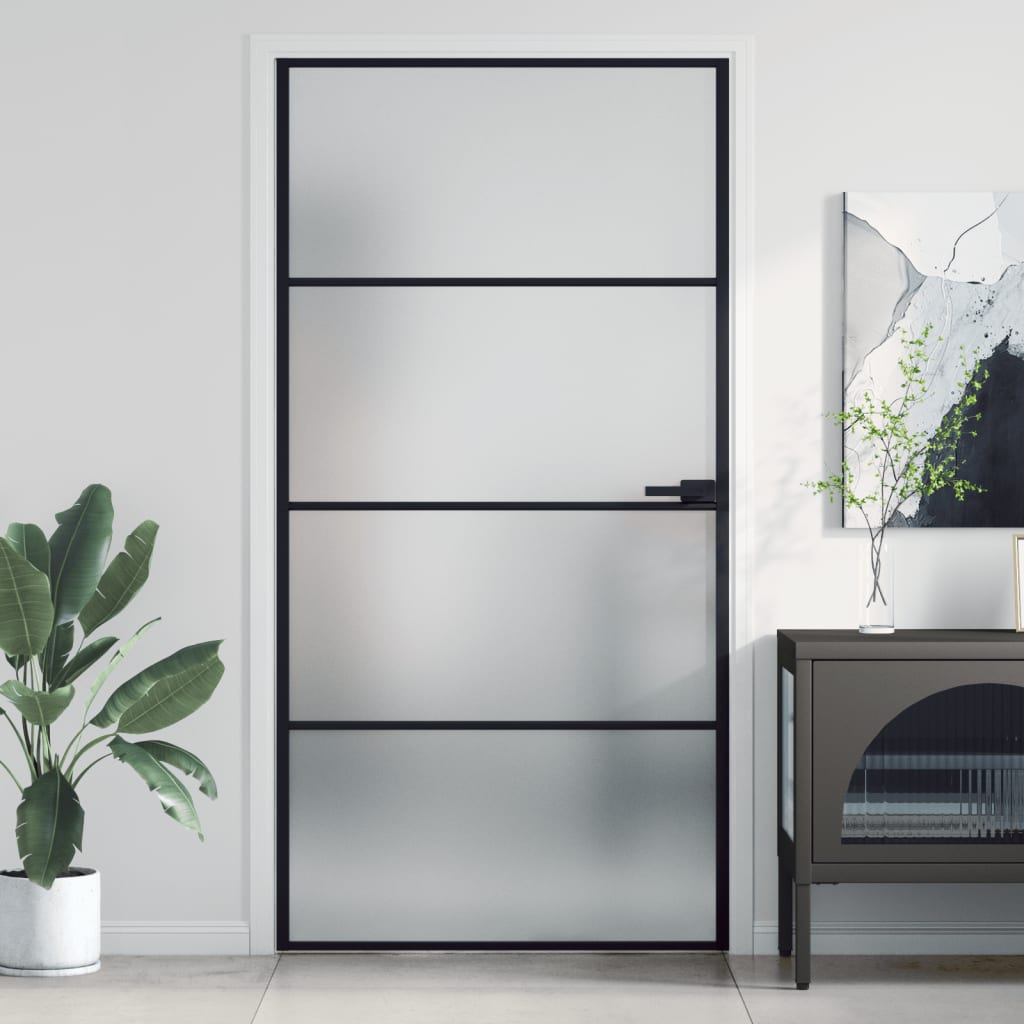 Interior Door Slim Black 102.5x201.5 cm Tempered Glass and Aluminium