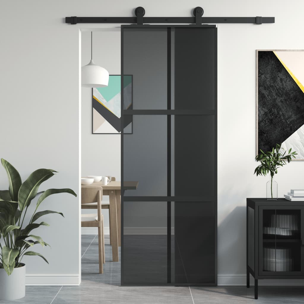 Sliding Door Black 76x205 cm Tempered Glass and Aluminium