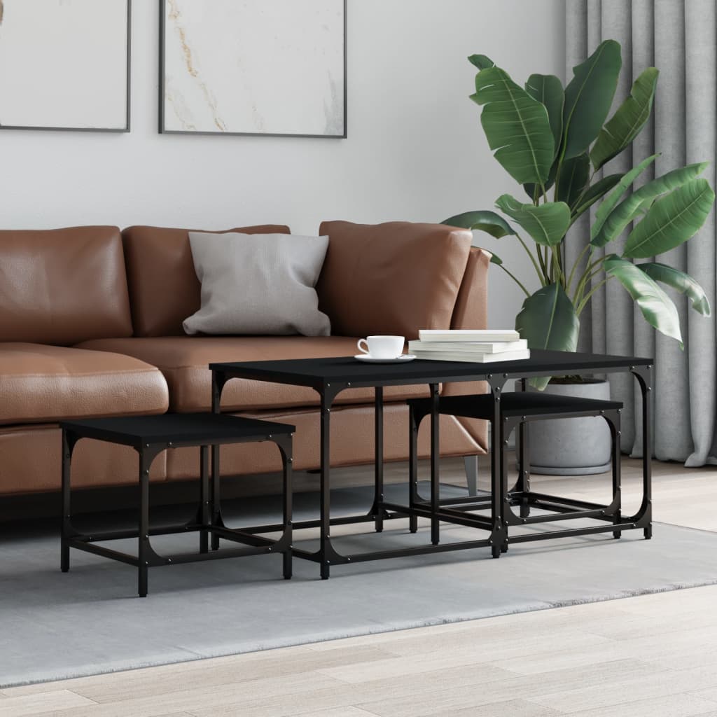 Nesting Coffee Tables 3 pcs Black Engineered Wood