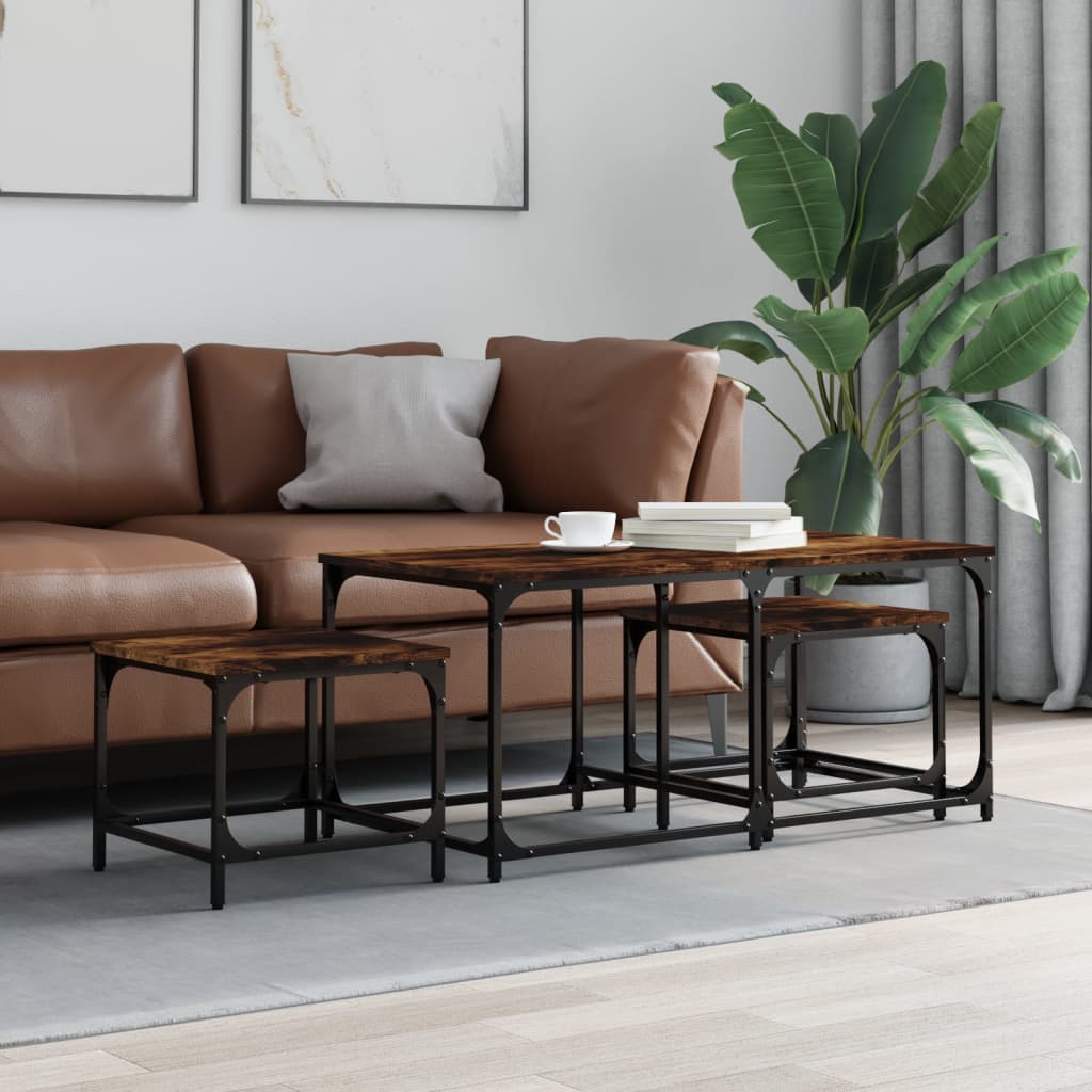 Nesting Coffee Tables 3 Pieces Smoked Oak Engineered Wood