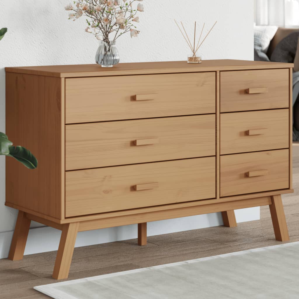BALDO Oak Finish Chest of Drawers - Large-sized, 6 Drawers, Double