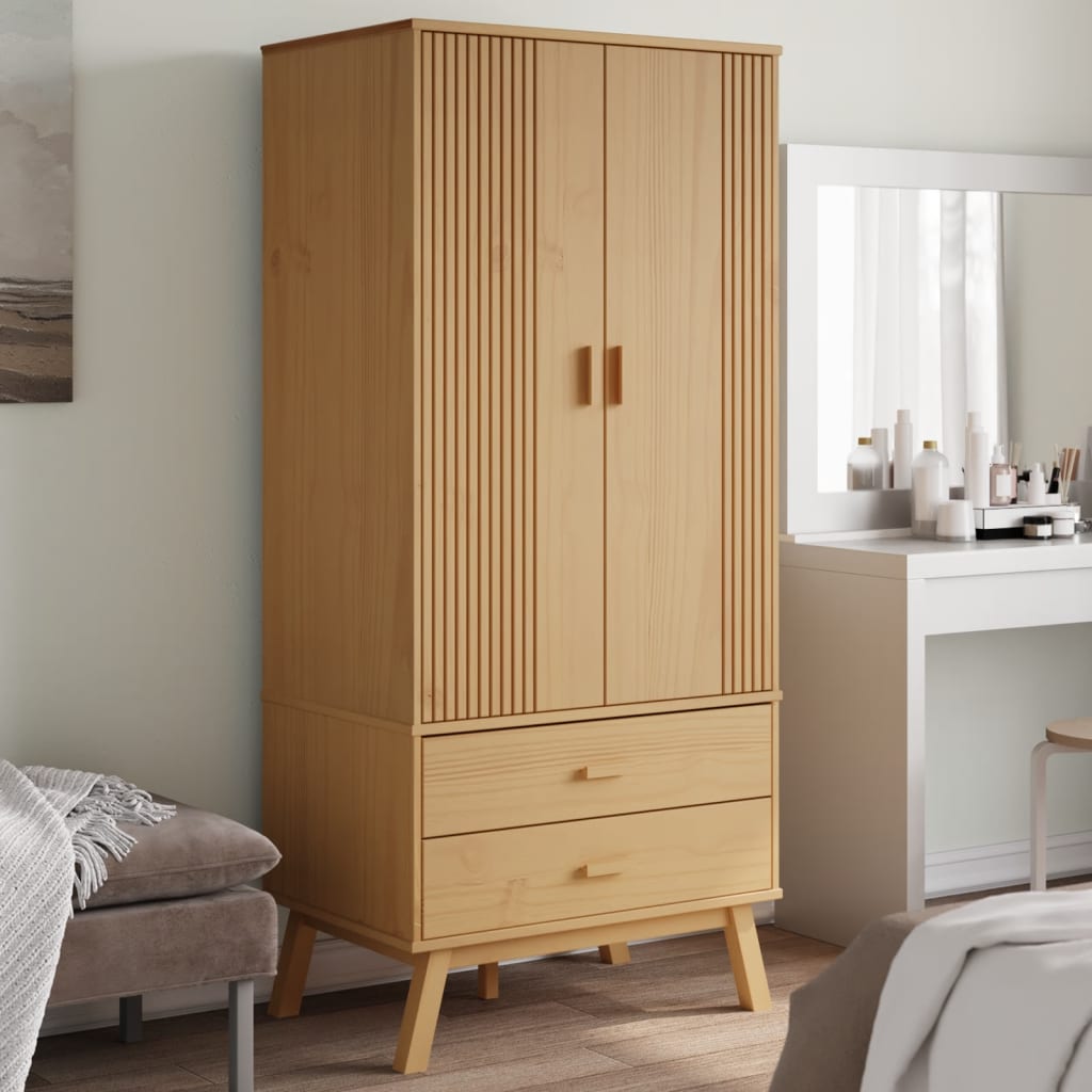 OKHAM 2 Door Wardrobe with 2 Drawers Brown - 76.5cm