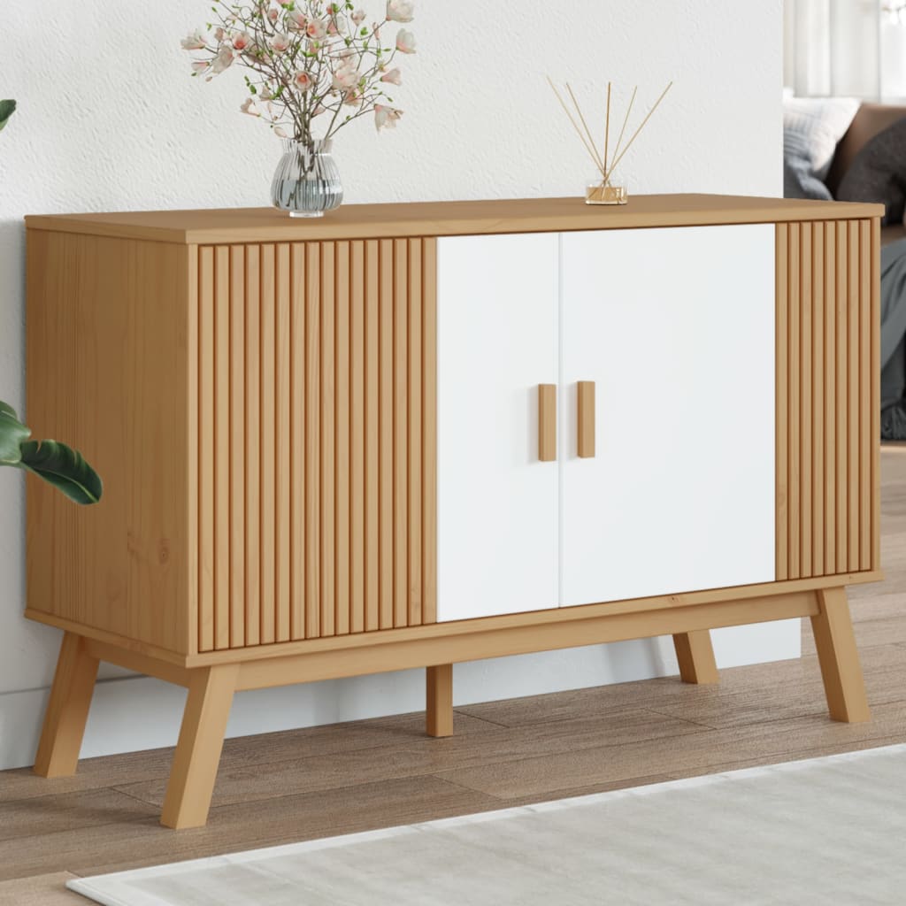 Sideboard OLDEN White and Brown 114x43x73.5 cm Solid Wood Pine