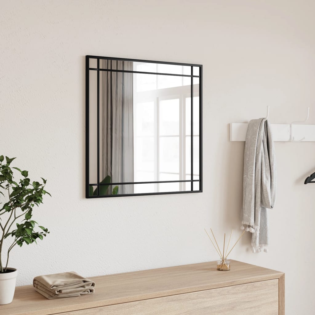 Wall Mirror Black 50x50cm Square Iron