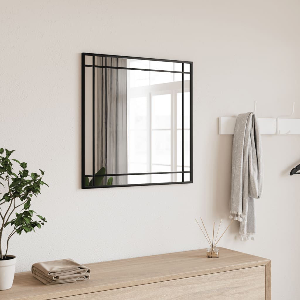 Wall Mirror Black 60x60cm Square Iron