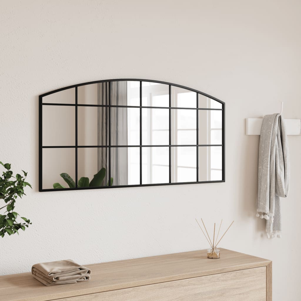 Wall Mirror Black 100x50cm Arch Iron