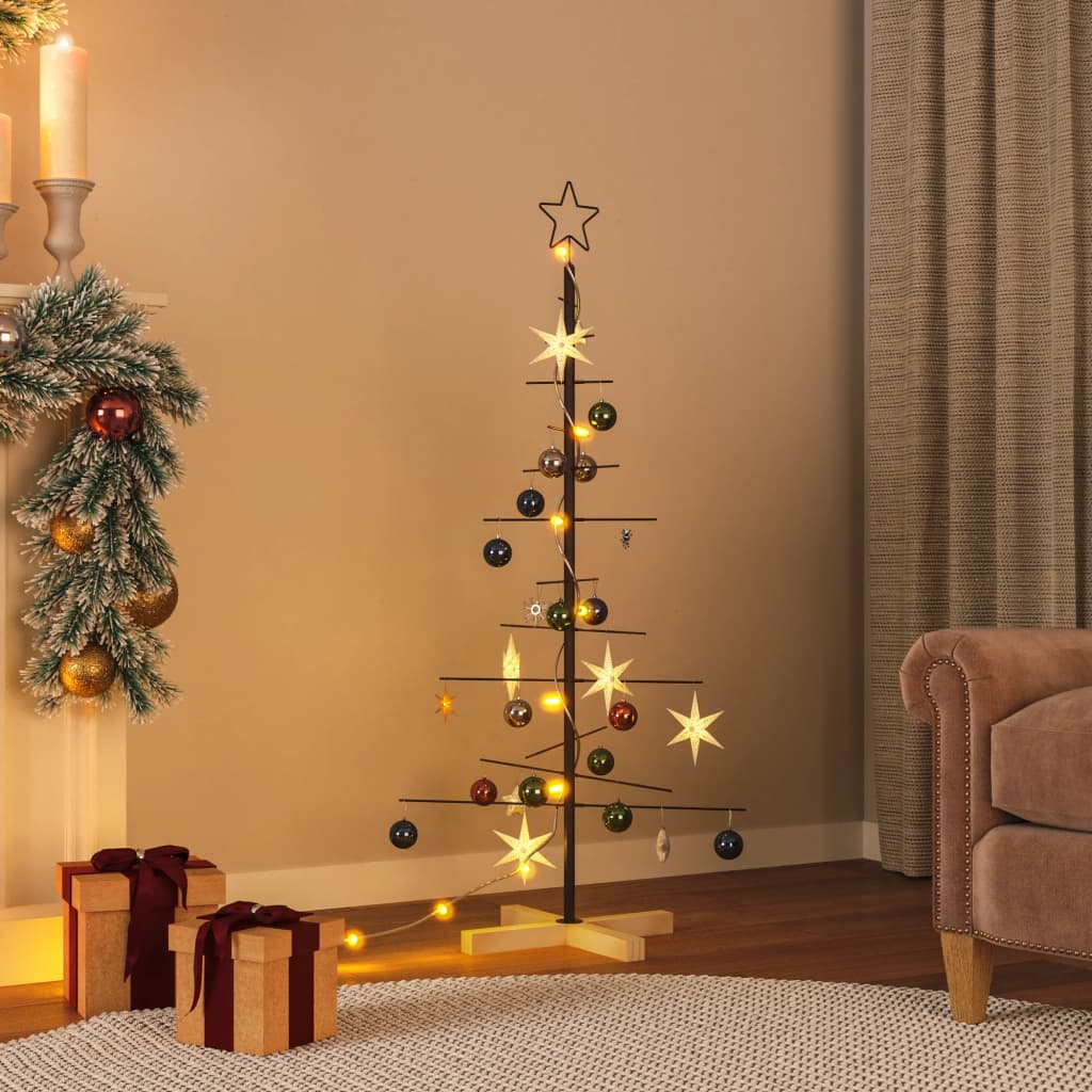 Roche Metal Christmas Tree Wooden Base Black 120cm