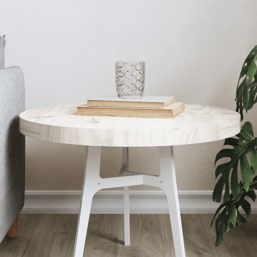 Table Top Round White Ã ̃50x3 cm Solid Wood Pine